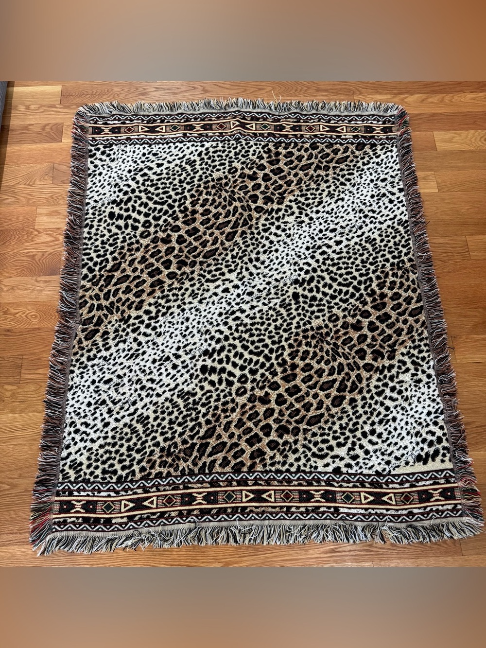 Crown Crafts Leopard Print Woven Throw Blanket 45” x 55” Fringed